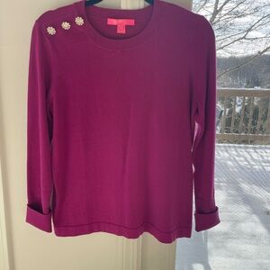 Lilly Pulitzer fuchsia sweater with shoulder embellishment